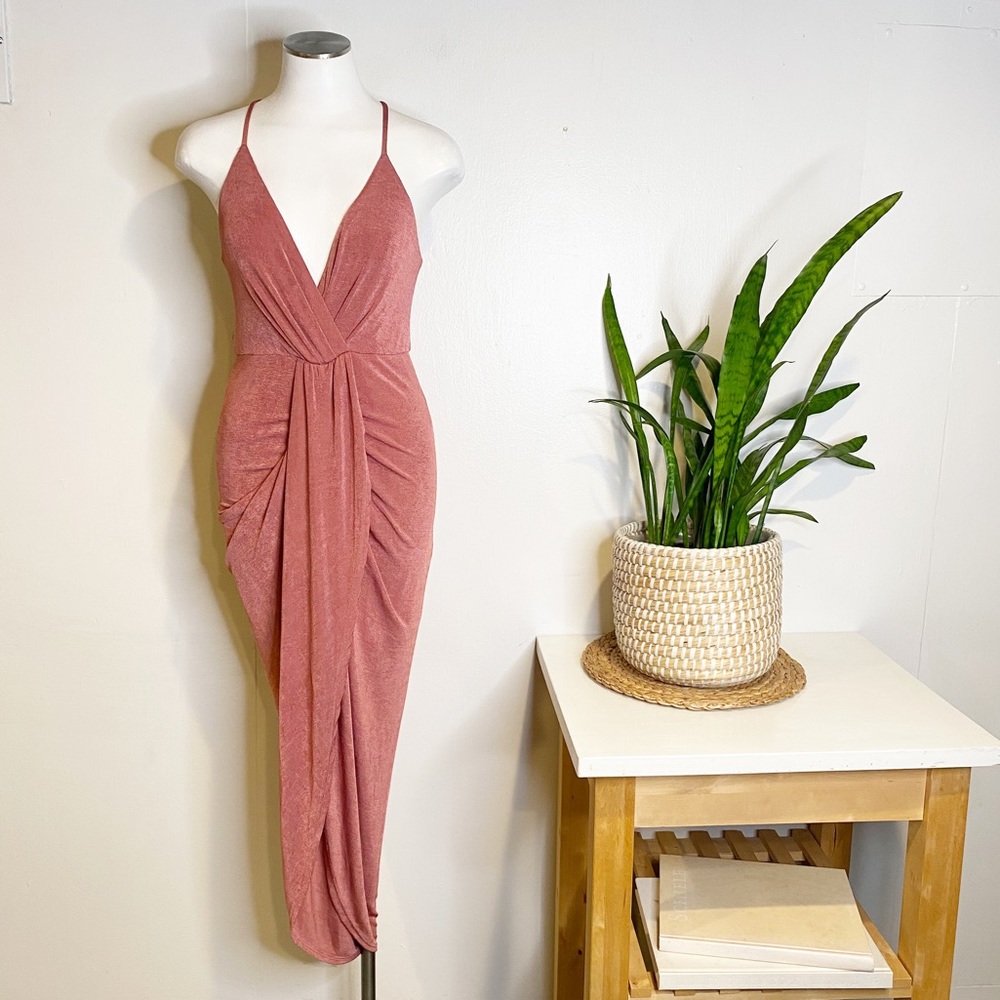 Lulus | Dreamy Date Rose Pink Surplice Midi Dress